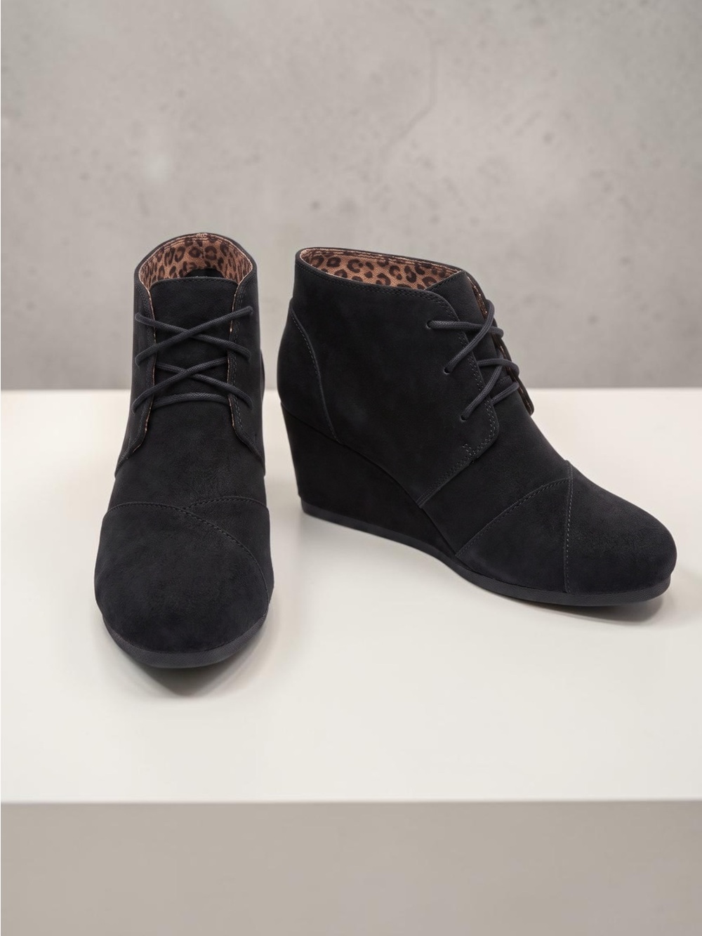Marco Republic Galaxy Black Faux Suede Lace-Up Wedge Ankle Booties NIB